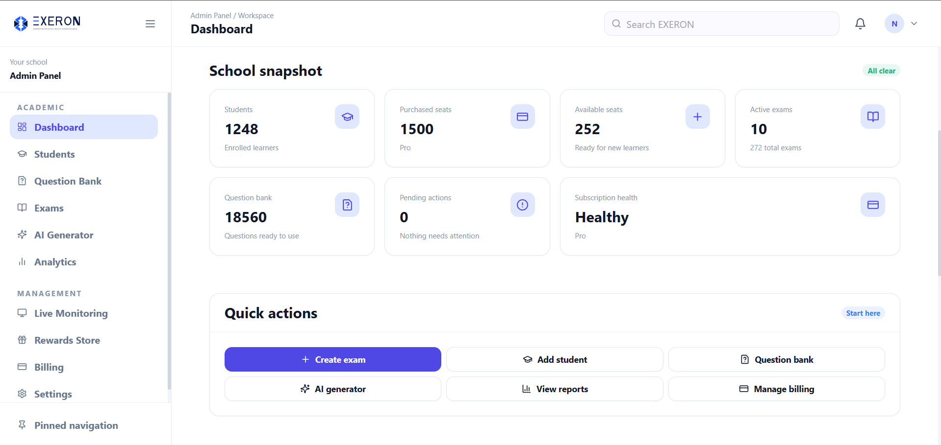EXERON admin dashboard
